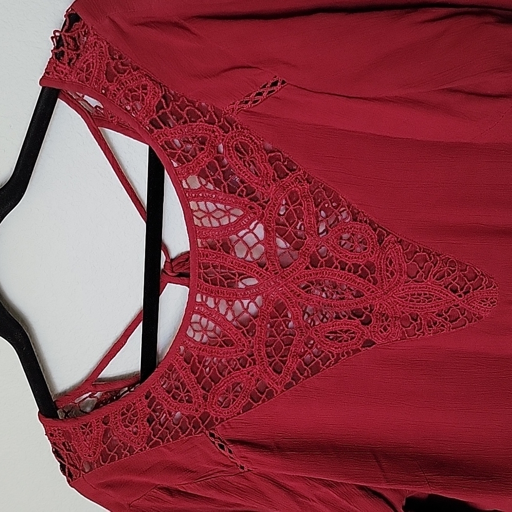 AEO Cutwork XL Cranberry Lace Front Back Detail Boho Dress - Picture 4 of 12